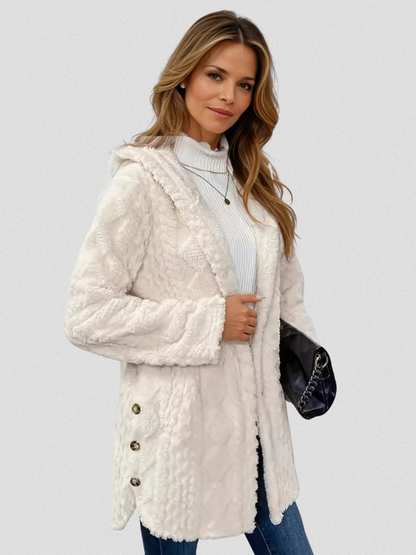 Strickjacke mit Kapuze in Creme