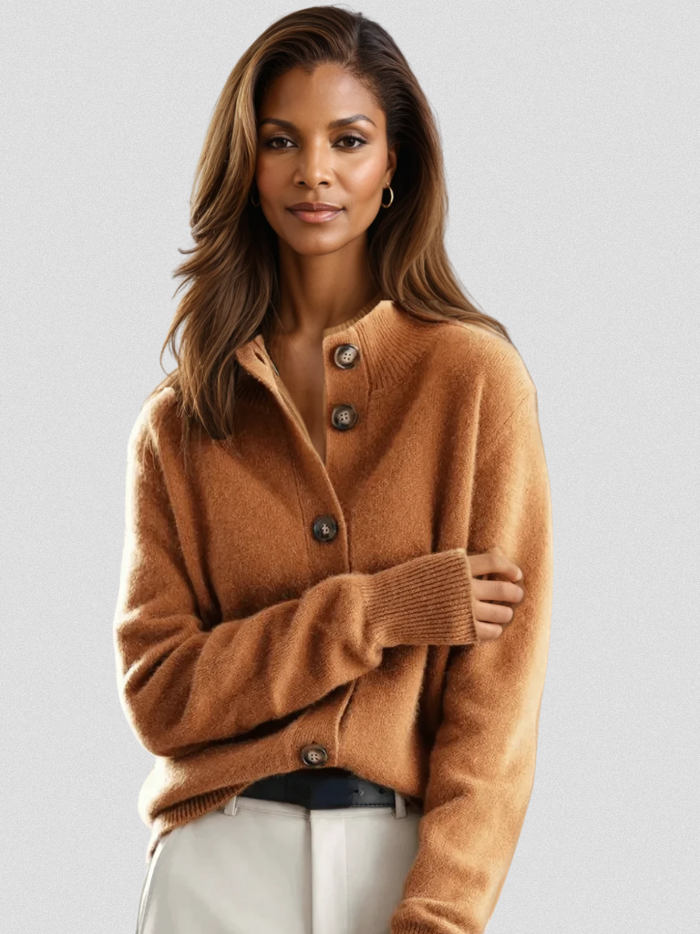 Strickjacke mit Knopfleiste in Caramel