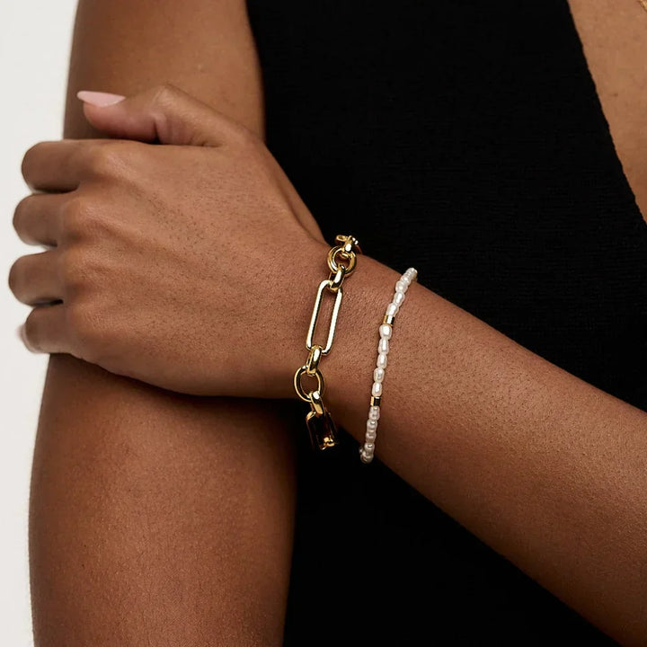 Bracelet manchette Link T-bar | Or blanc