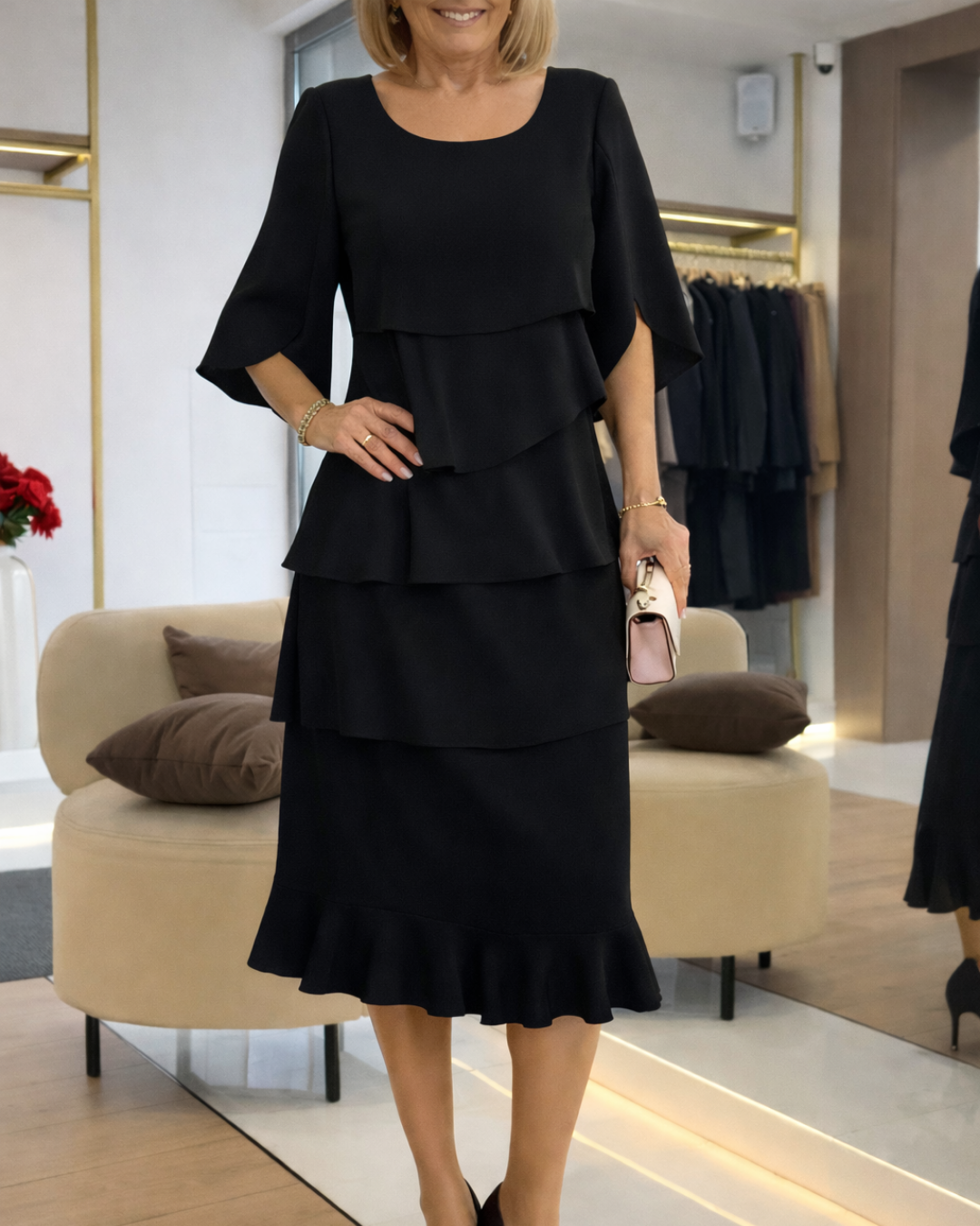 Kleid mit Rüschen in Schwarz