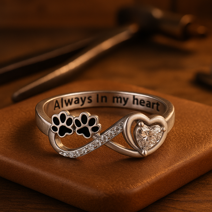 Pfoten Ring mit Zirkonia, Herz und Unendlich Design