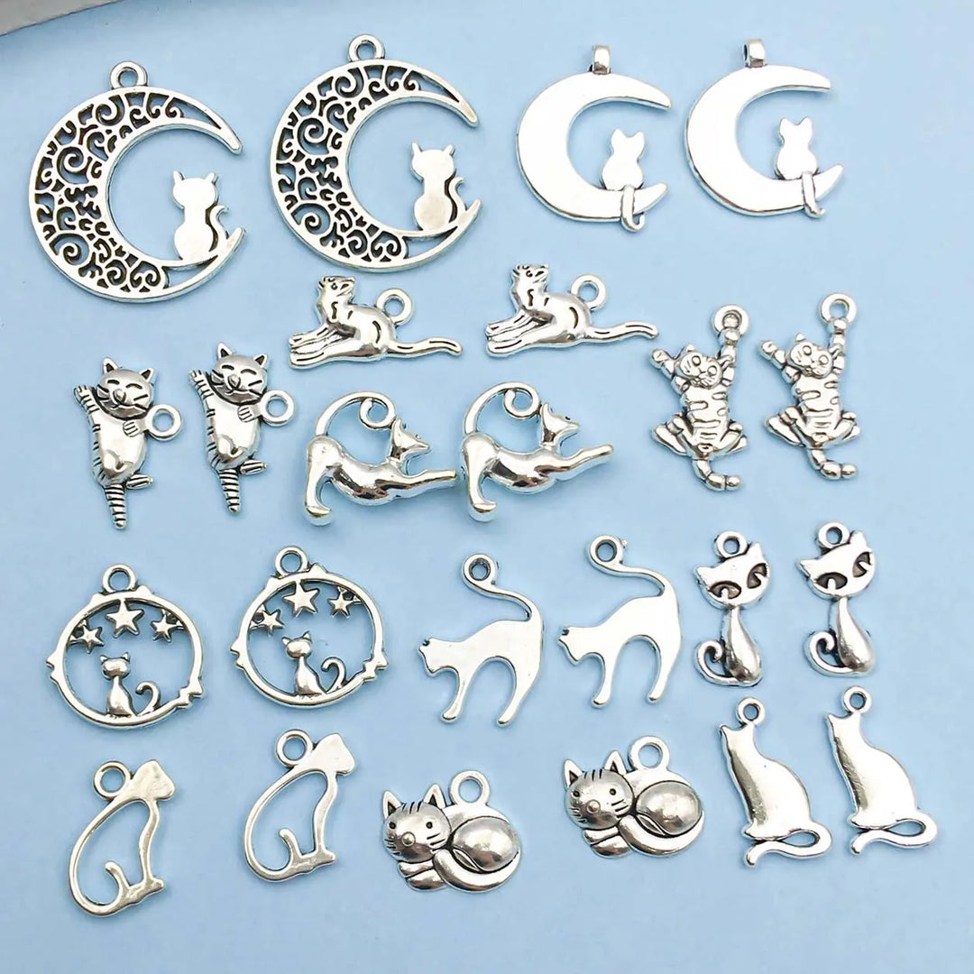 Vintage silberne Katzen Charm Kollektion