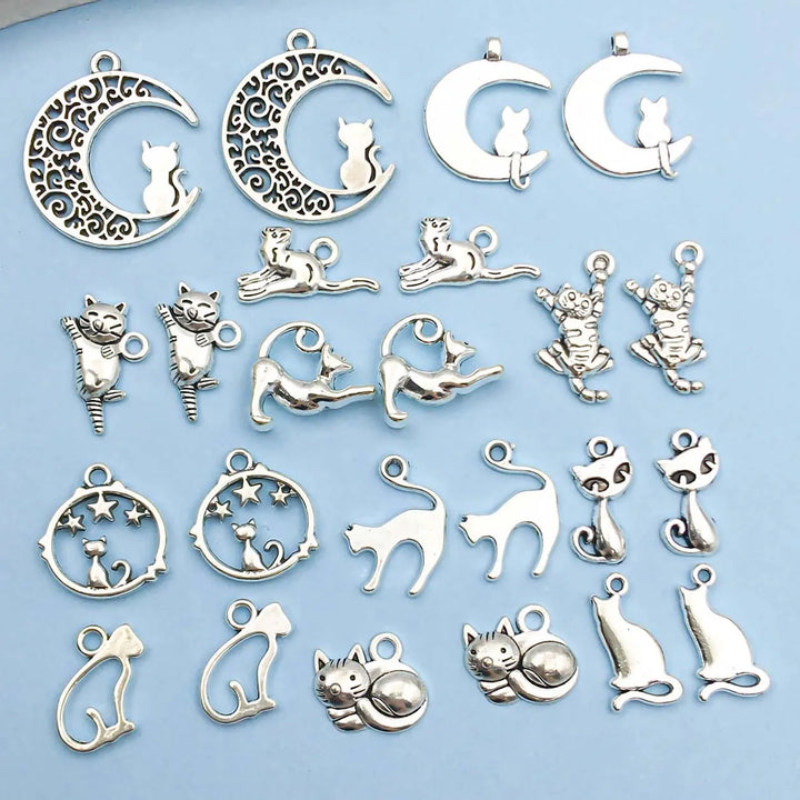 Vintage silberne Katzen Charm Kollektion