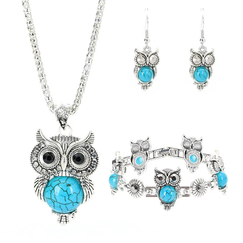 Türkis Eule Weisheit Schmuckset