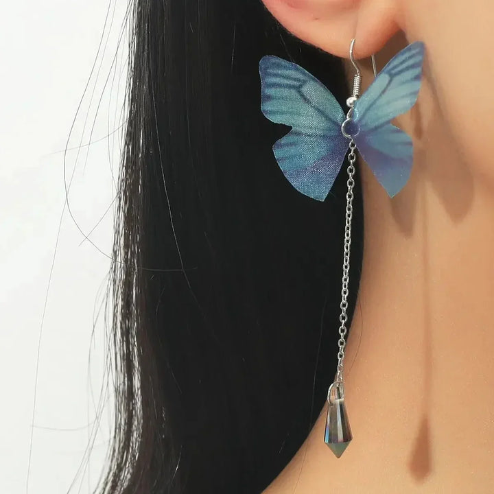 Blaue Schmetterling Kristall Quaste Ohrringe