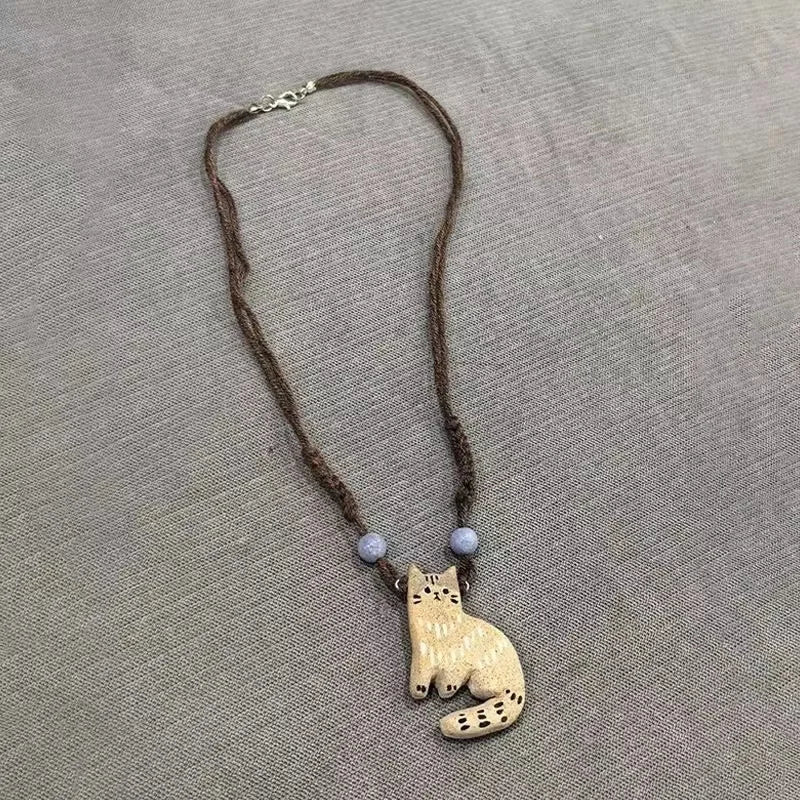 Vintage Katzen Stern Anhänger Halskette