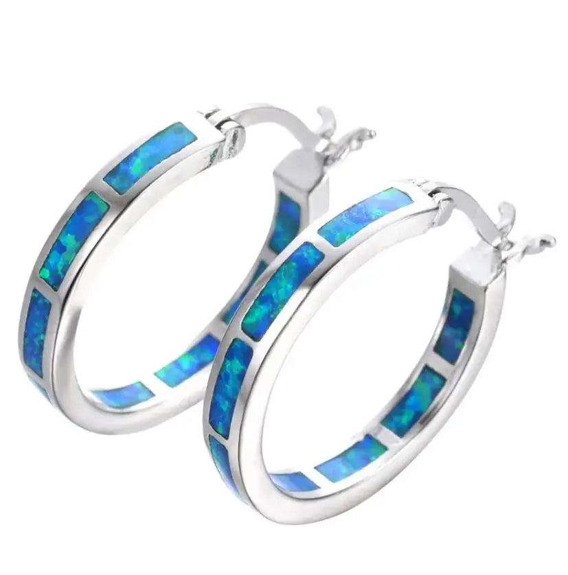 Schicke Blaue Fire Opal Creolen
