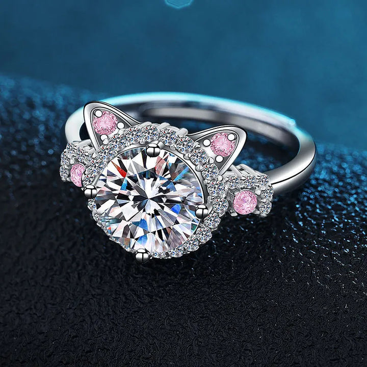Verstellbarer Katzenohren Ring mit Zirkonia