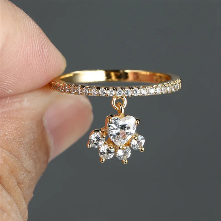 Vintage Katzenpfote und Herz Stein Ring