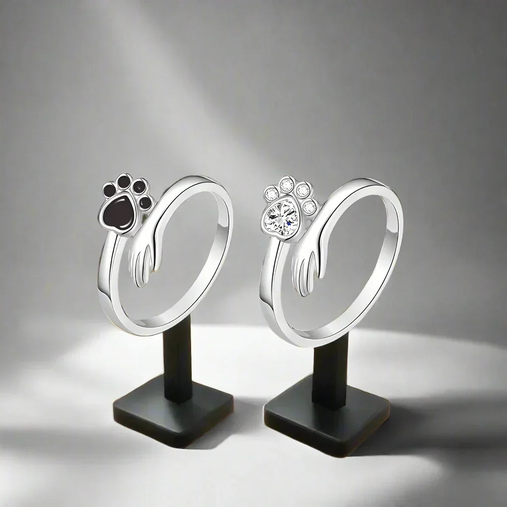 925 Sterlingsilber verstellbarer Ring mit Hand und Pfotenabdruck