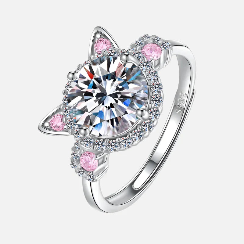 Verstellbarer Katzenohren Ring mit Zirkonia