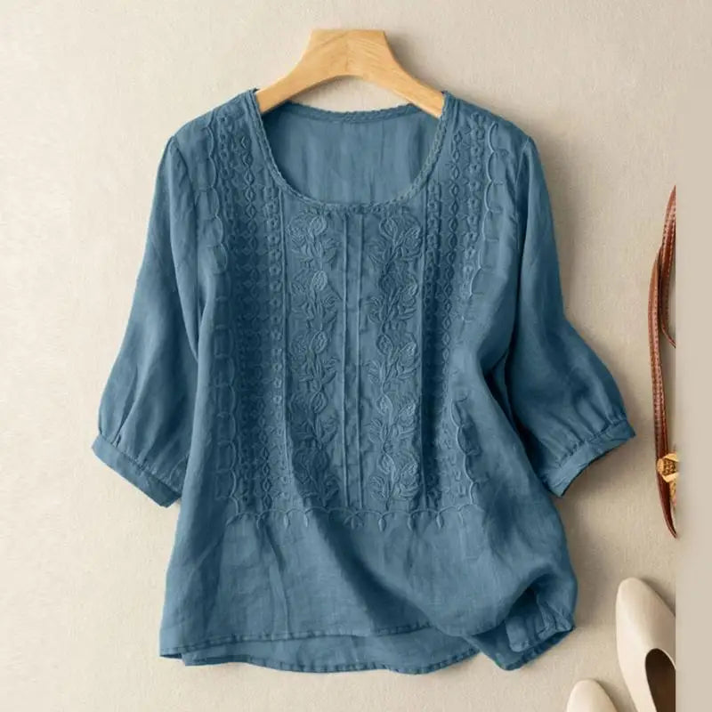Bluse mit Stickerei in Gelb - Ansicht 3