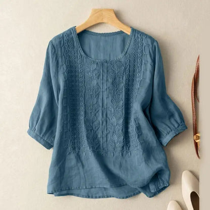 Bluse mit Stickerei in Gelb - Ansicht 3