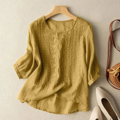 Bluse mit Stickerei in Gelb