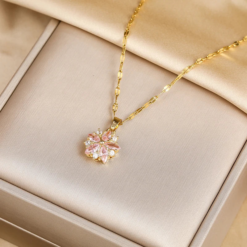 Collier Sakura Rose Romantique in Rvs