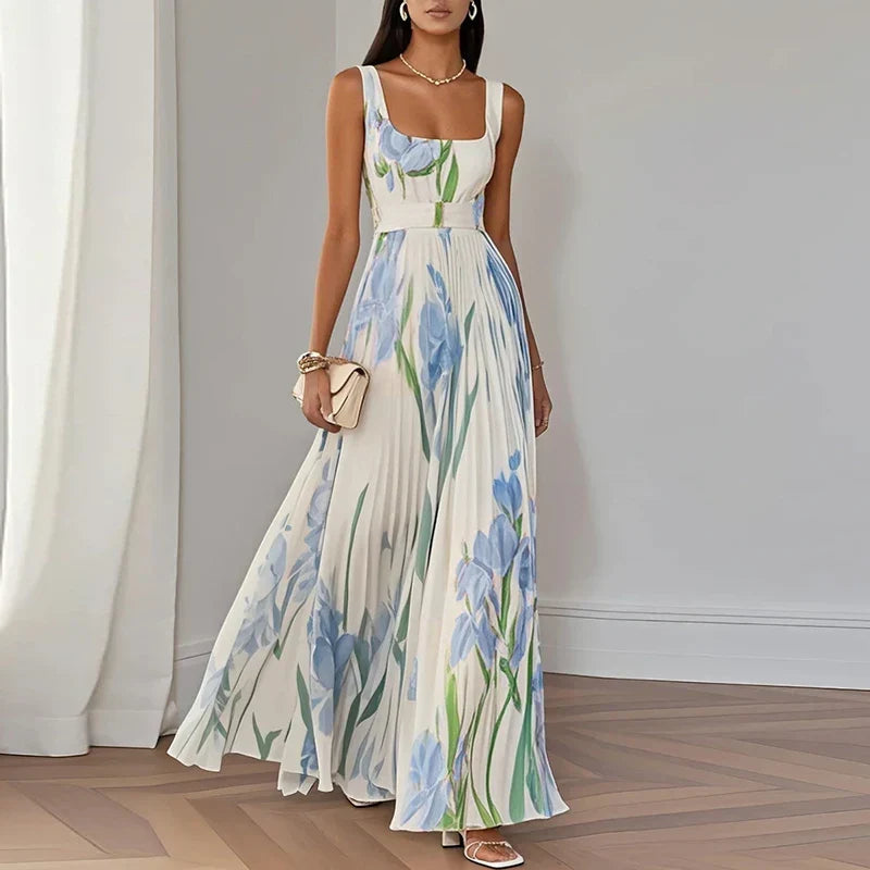 Maxikleid mit Blumenmuster in White/Blue