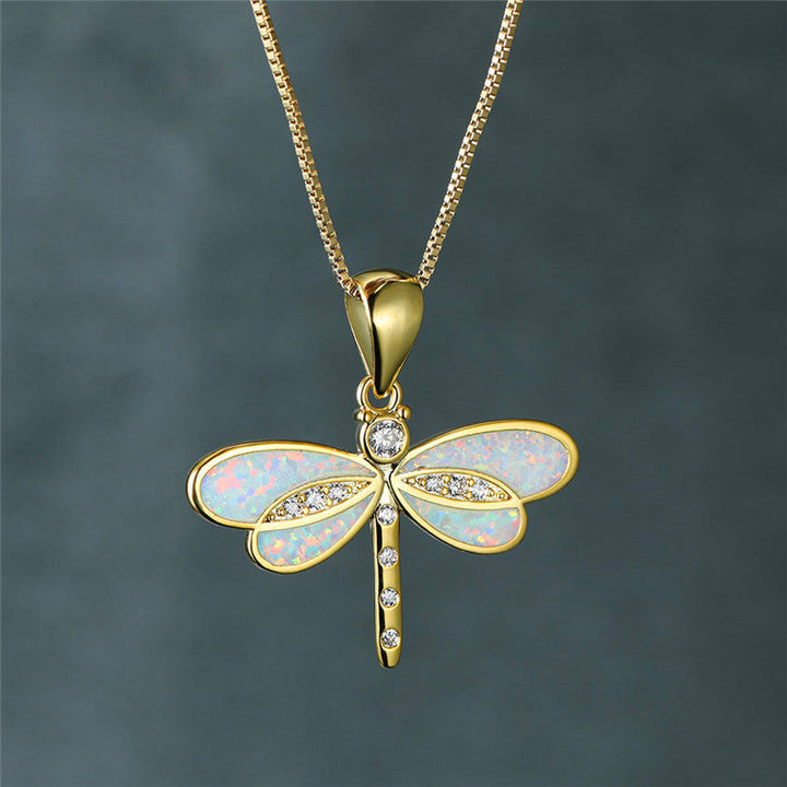 Collier libellule en or avec opale