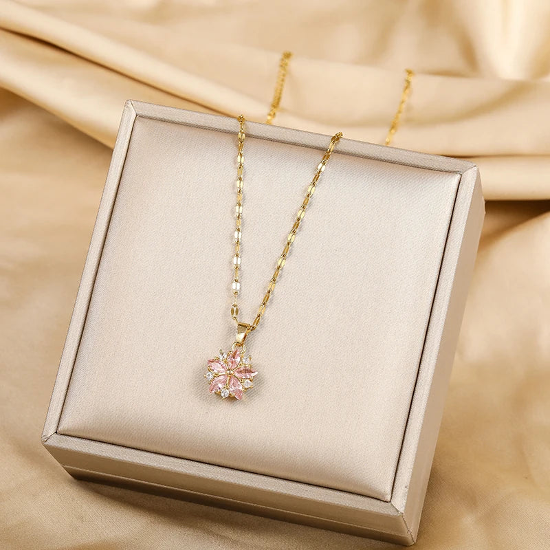 Collier Sakura Rose Romantique in Rvs