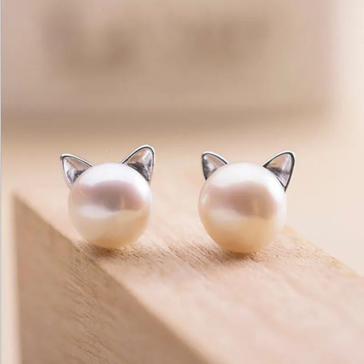 Katzen Ohrstecker in Sterlingsilber mit Perle