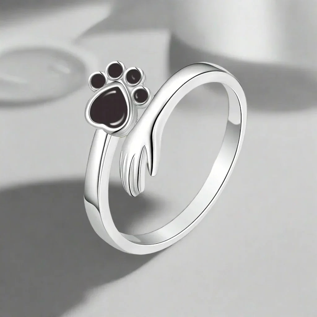 925 Sterlingsilber verstellbarer Ring mit Hand und Pfotenabdruck