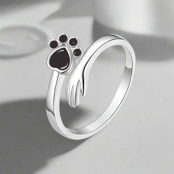 925 Sterlingsilber verstellbarer Ring mit Hand und Pfotenabdruck