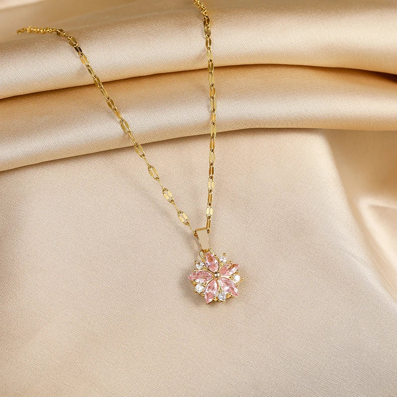 Collier Sakura Rose Romantique in Rvs