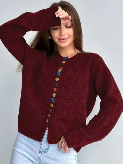 Strickjacke mit Knopfleiste in Bordeaux