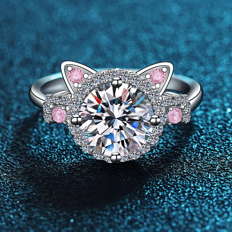 Verstellbarer Katzenohren Ring mit Zirkonia