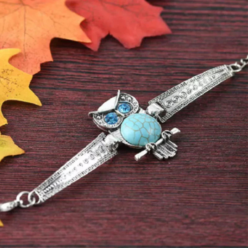 Vintage Eule Türkis Charm Armband
