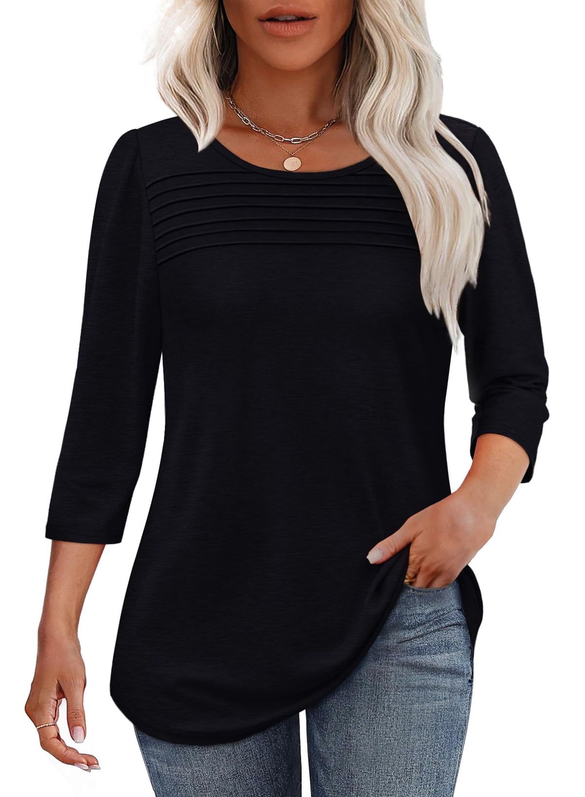 Top aus Polyester mit V-Ausschnitt und Falten und 3/4-Ärmeln - Ansicht 8
