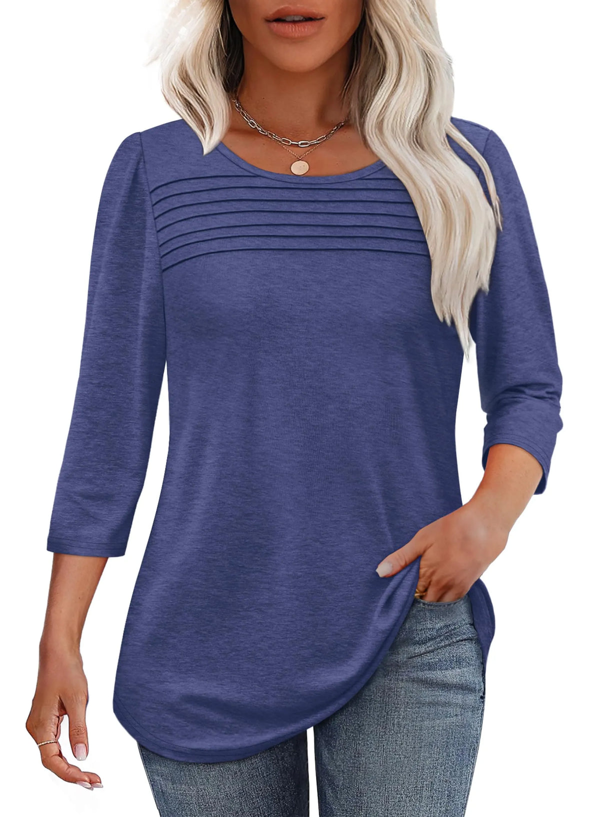 Top aus Polyester mit V-Ausschnitt und Falten und 3/4-Ärmeln - Ansicht 10