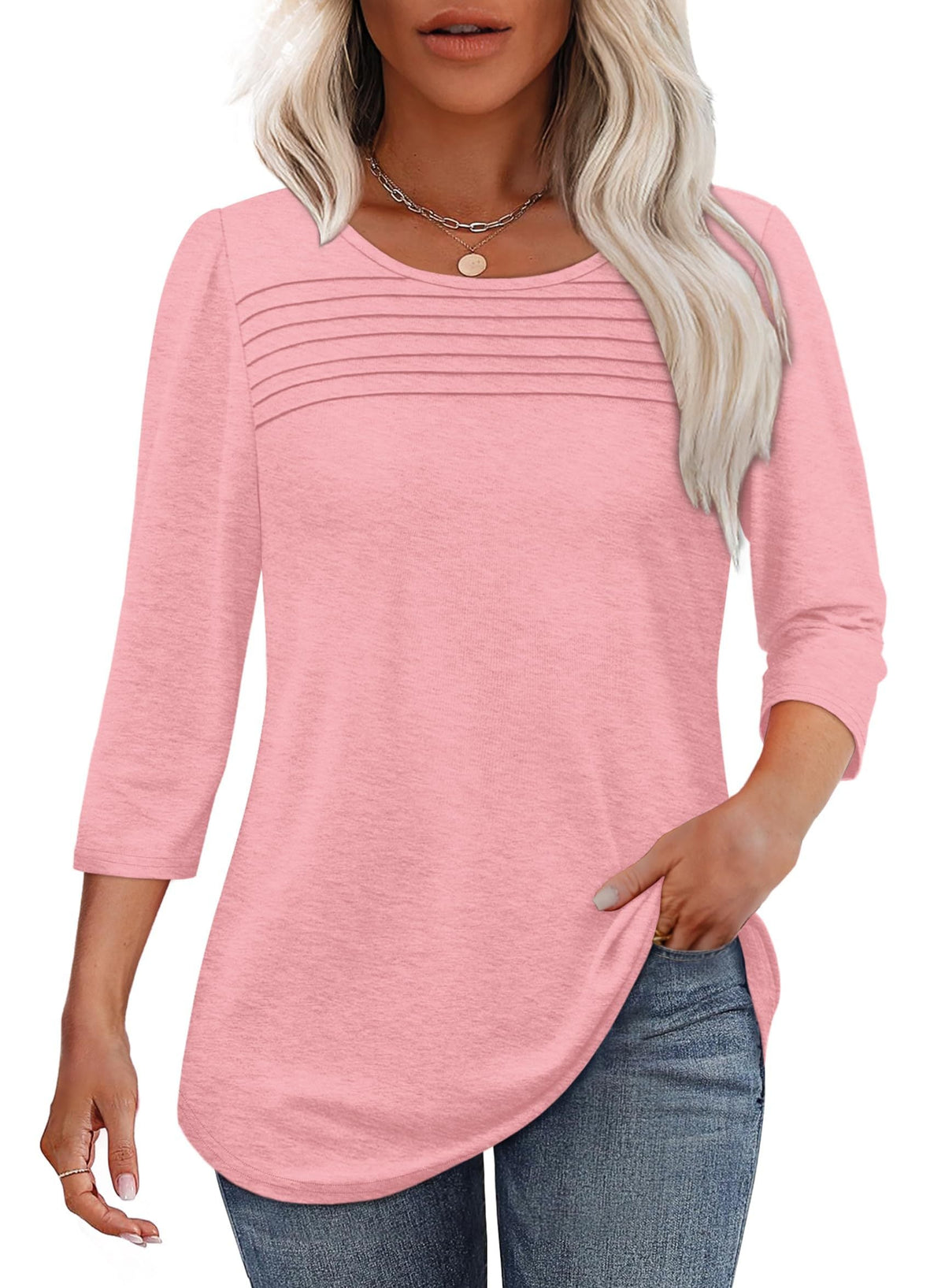 Top aus Polyester mit V-Ausschnitt und Falten und 3/4-Ärmeln - Ansicht 6