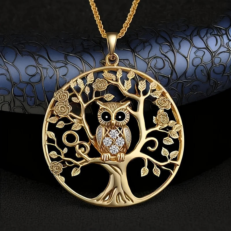 Goldene Eule Baum des Lebens Halskette