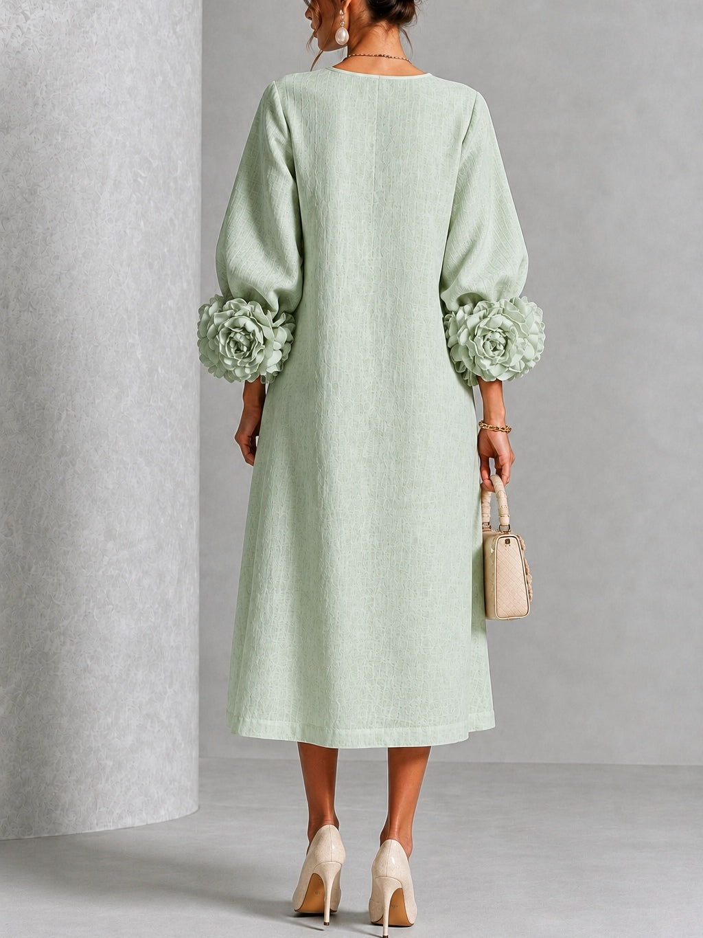 Midikleid mit Rundhalsausschnitt und Knopfleiste und Blumenmuster - Ansicht 3