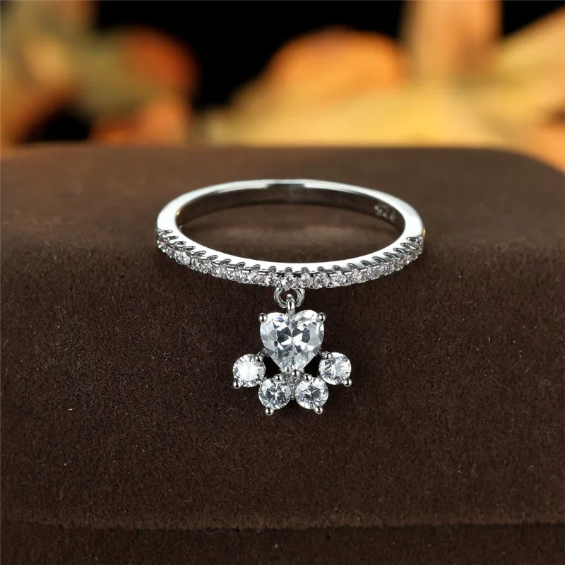 Vintage Katzenpfote und Herz Stein Ring