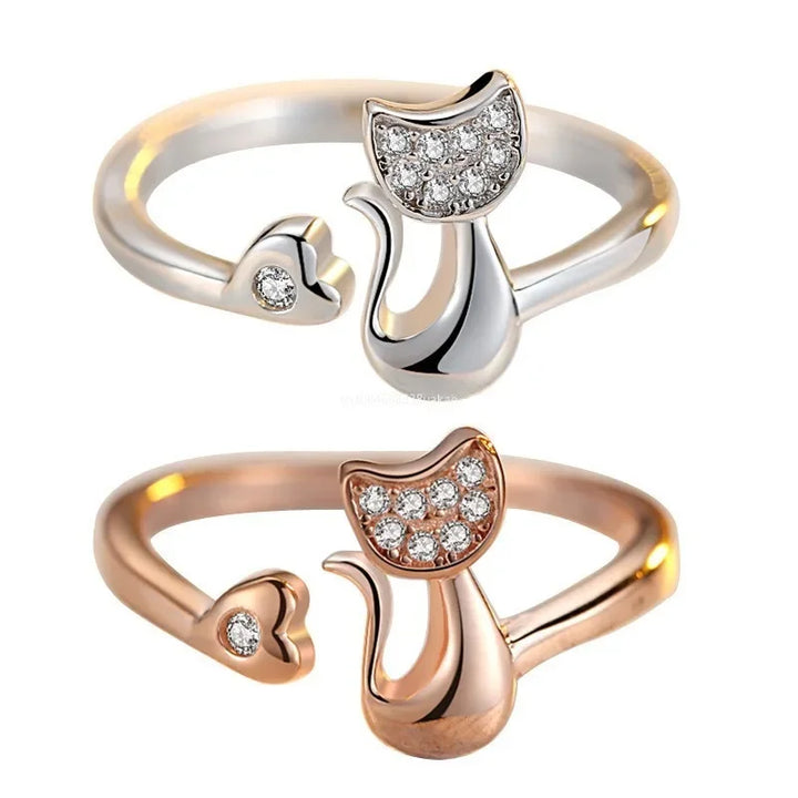Niedlicher offener Katzen Ring mit Zirkonia