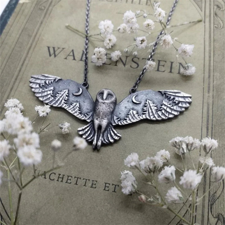 Vintage Eule und Mond Halskette