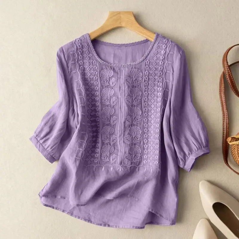 Bluse mit Stickerei in Gelb - Ansicht 4