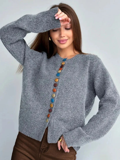 Strickjacke mit Knopfleiste in Bordeaux - Ansicht 2