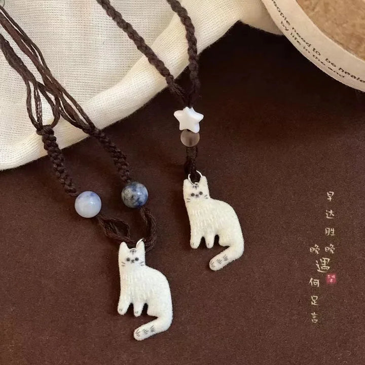 Vintage Katzen Stern Anhänger Halskette