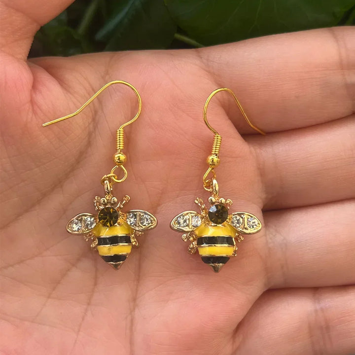 Goldene Biene und Honigwabe Kristall Ohrringe