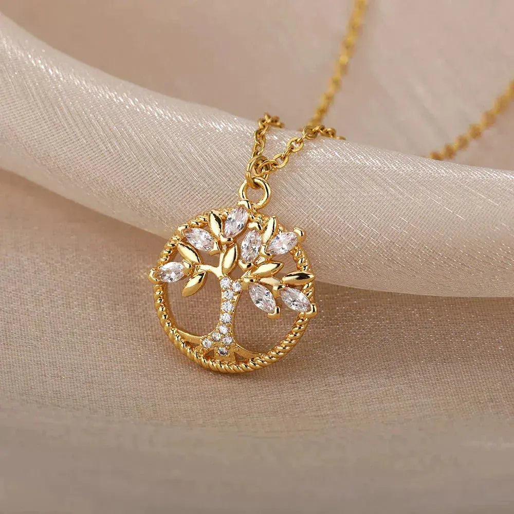 Goldener Lebensbaum Anhänger mit Zirkonia