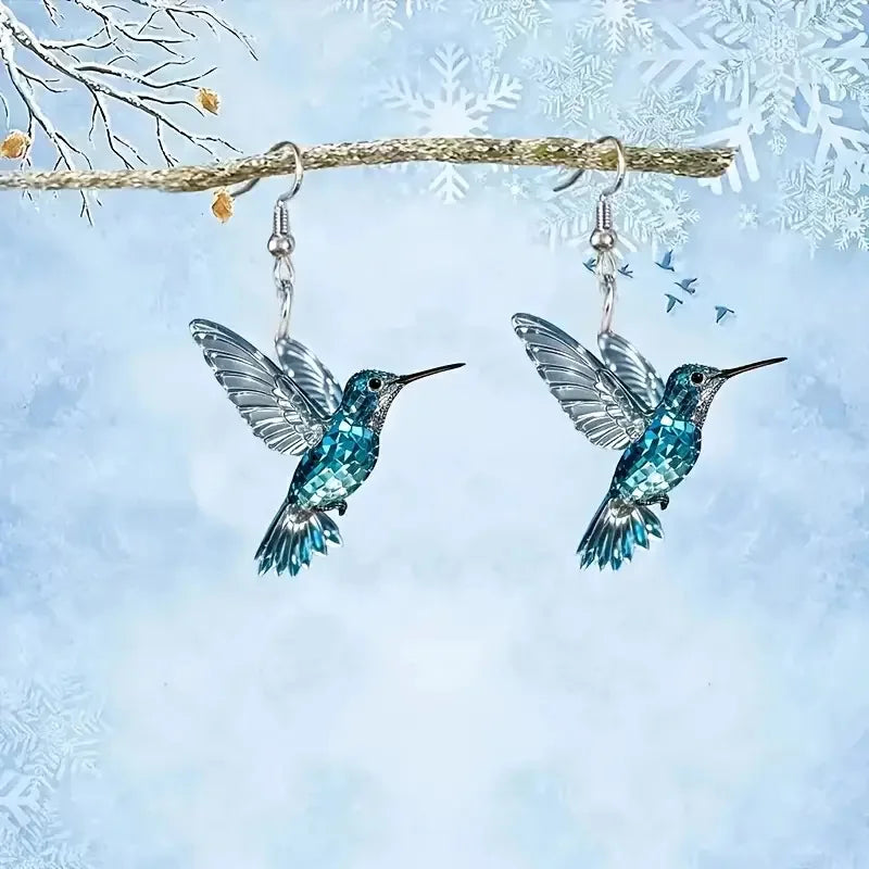 Blaue Kristall Kolibri Ohrringe