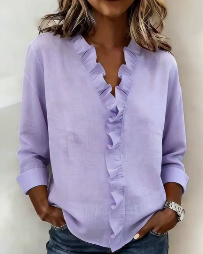 Bluse mit V-Ausschnitt und Rüschen und Langarm - Ansicht 6