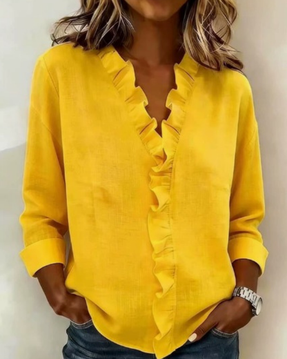 Bluse mit V-Ausschnitt und Rüschen und Langarm - Ansicht 7