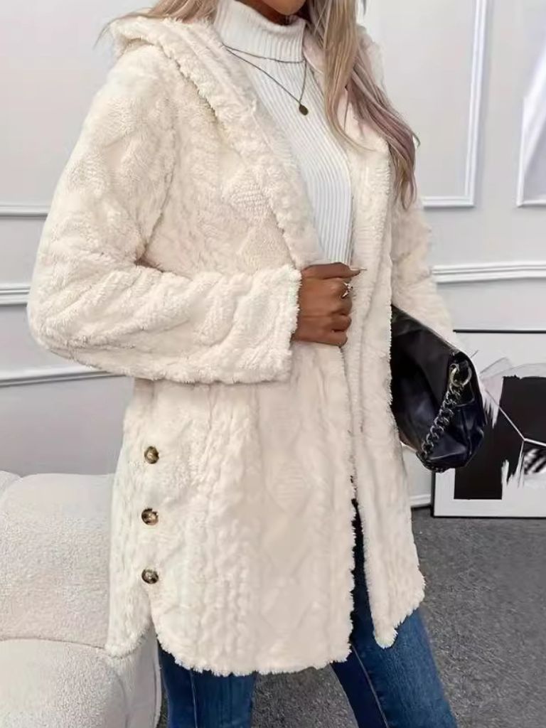 Strickjacke mit Kapuze in Creme - Ansicht 5