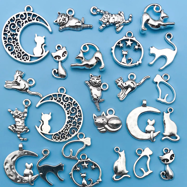 Vintage silberne Katzen Charm Kollektion