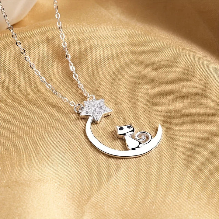 Sterlingsilber Katzen Mond Stern Halskette