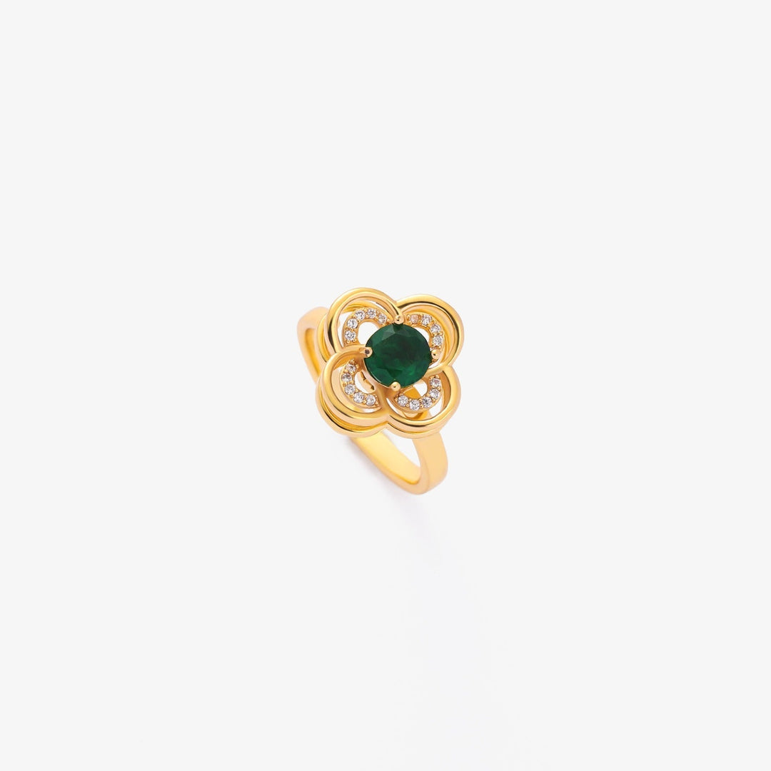 Trèfle Halo Émeraude Bague Tournante | Or