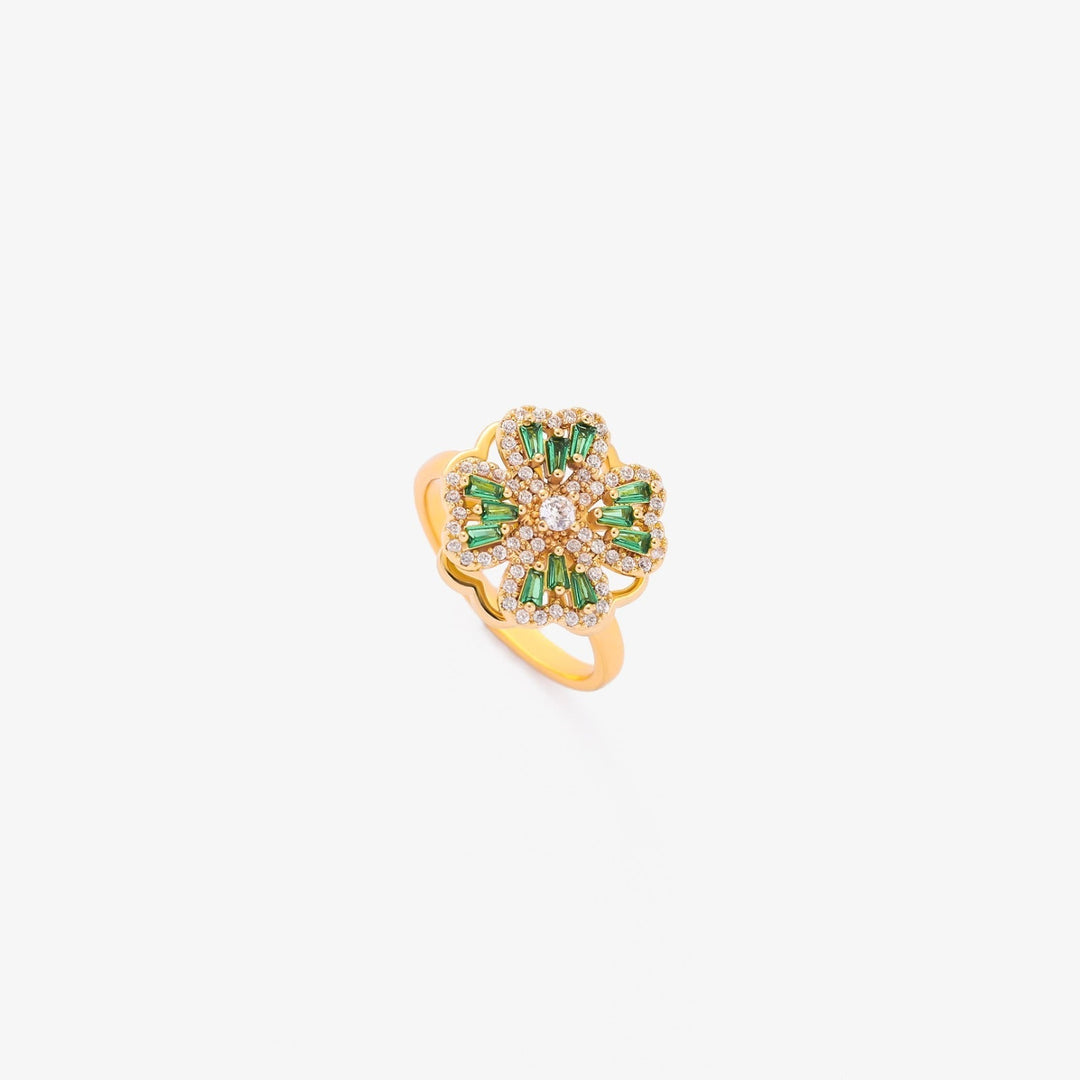 Smaragd-Kleeblatt Drehring | Gold